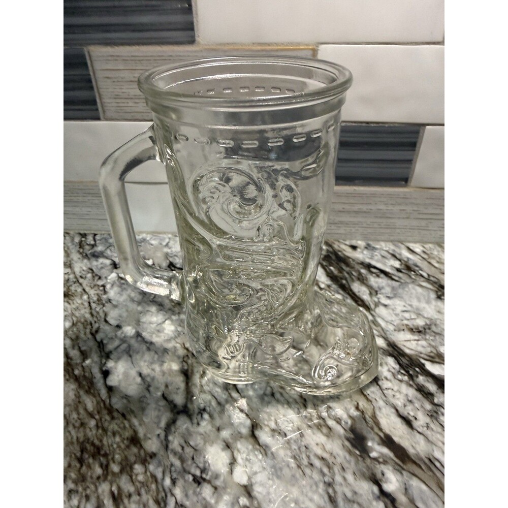 Vintage Cowgirl Cowboy Western Boot Drinking Glass Beer Mug 6" Tall & Embossed